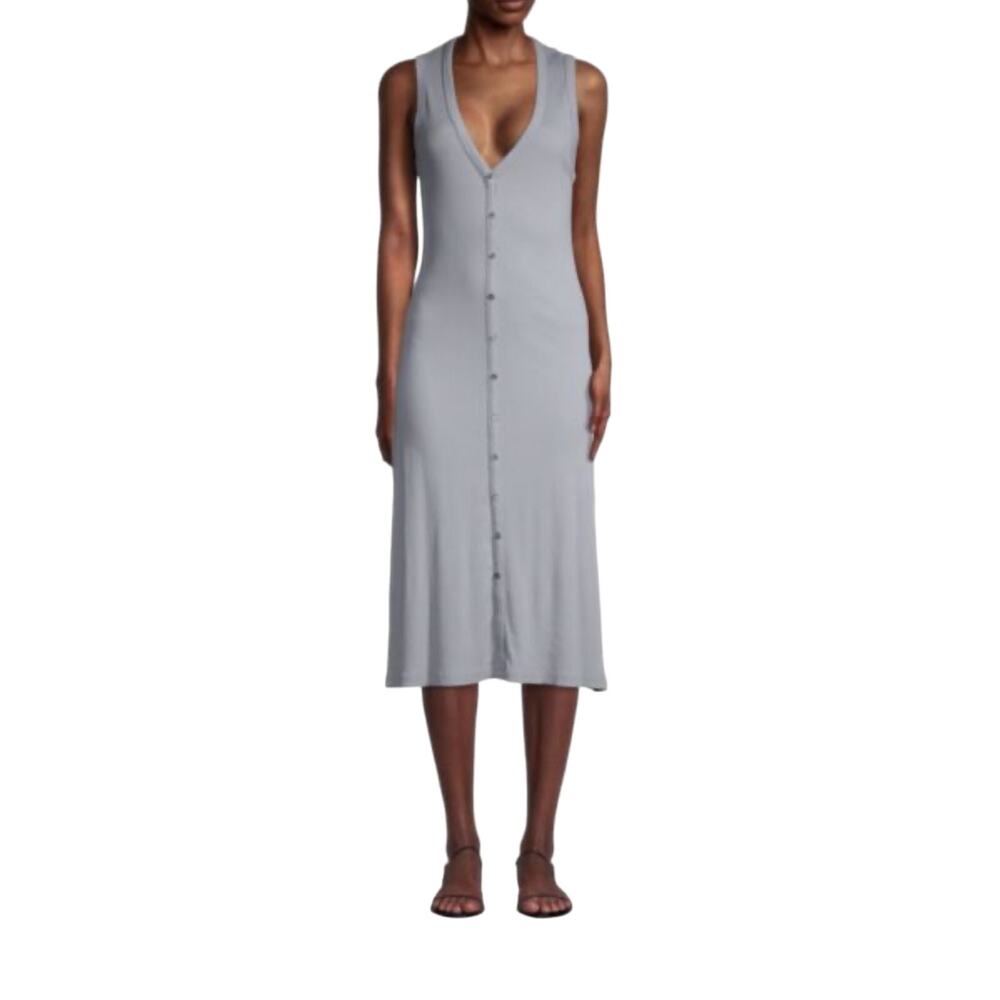 James Perse‎ Ribbed Stretchy Gray Midi A-Line Dress Size Medium